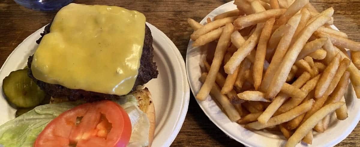 a plate of fries and a burger