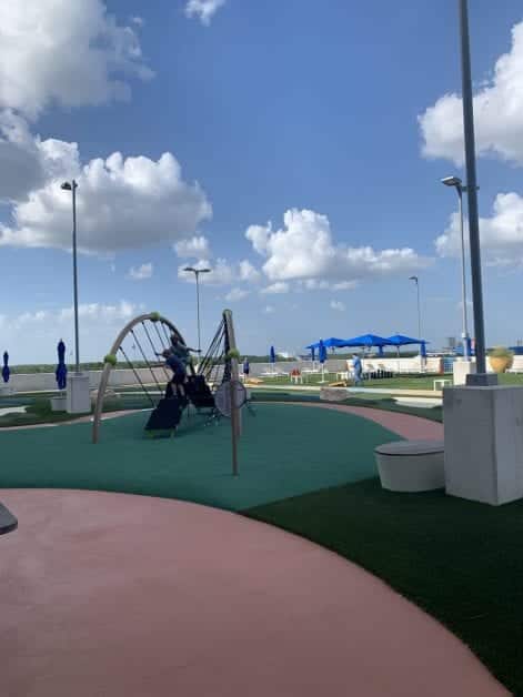 a playground with a swing set