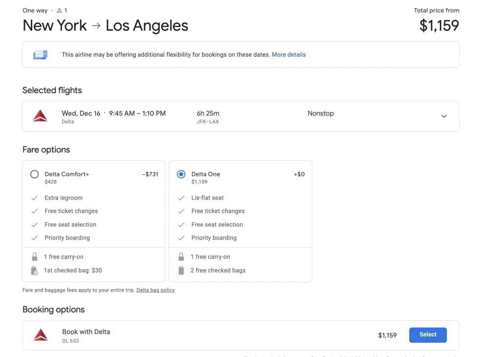 a screenshot of a flight schedule