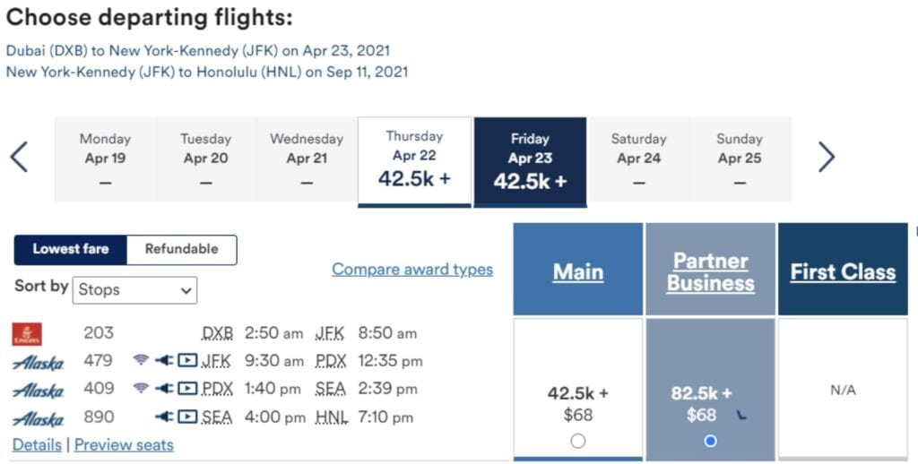 a screenshot of a flight schedule