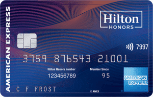 a credit card with a blue and white background