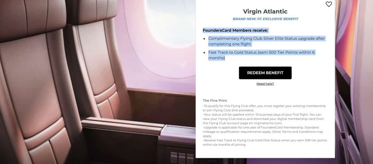 Founderscard Virgin Atlantic status