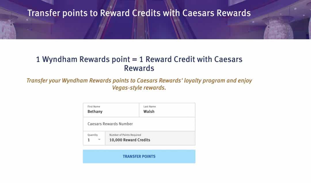How to Transfer Wyndham Points to caesars Rewards