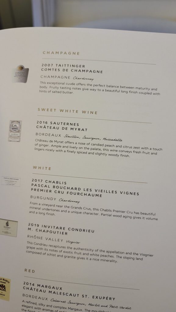 a menu of a wine tasting