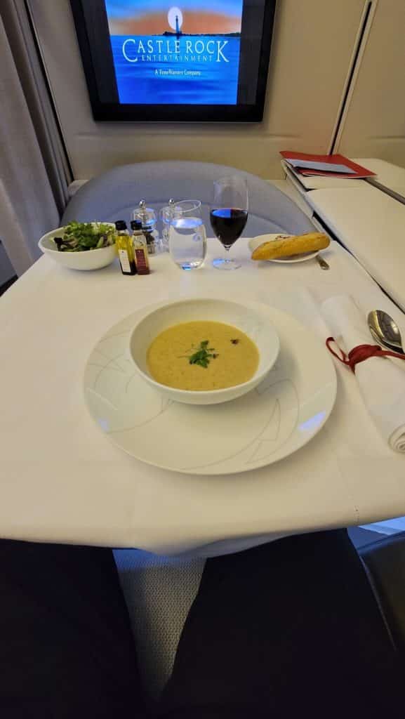 a bowl of soup on a table