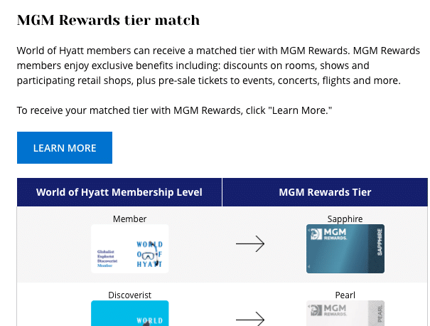 Hyatt Status Match to MGM Rewards