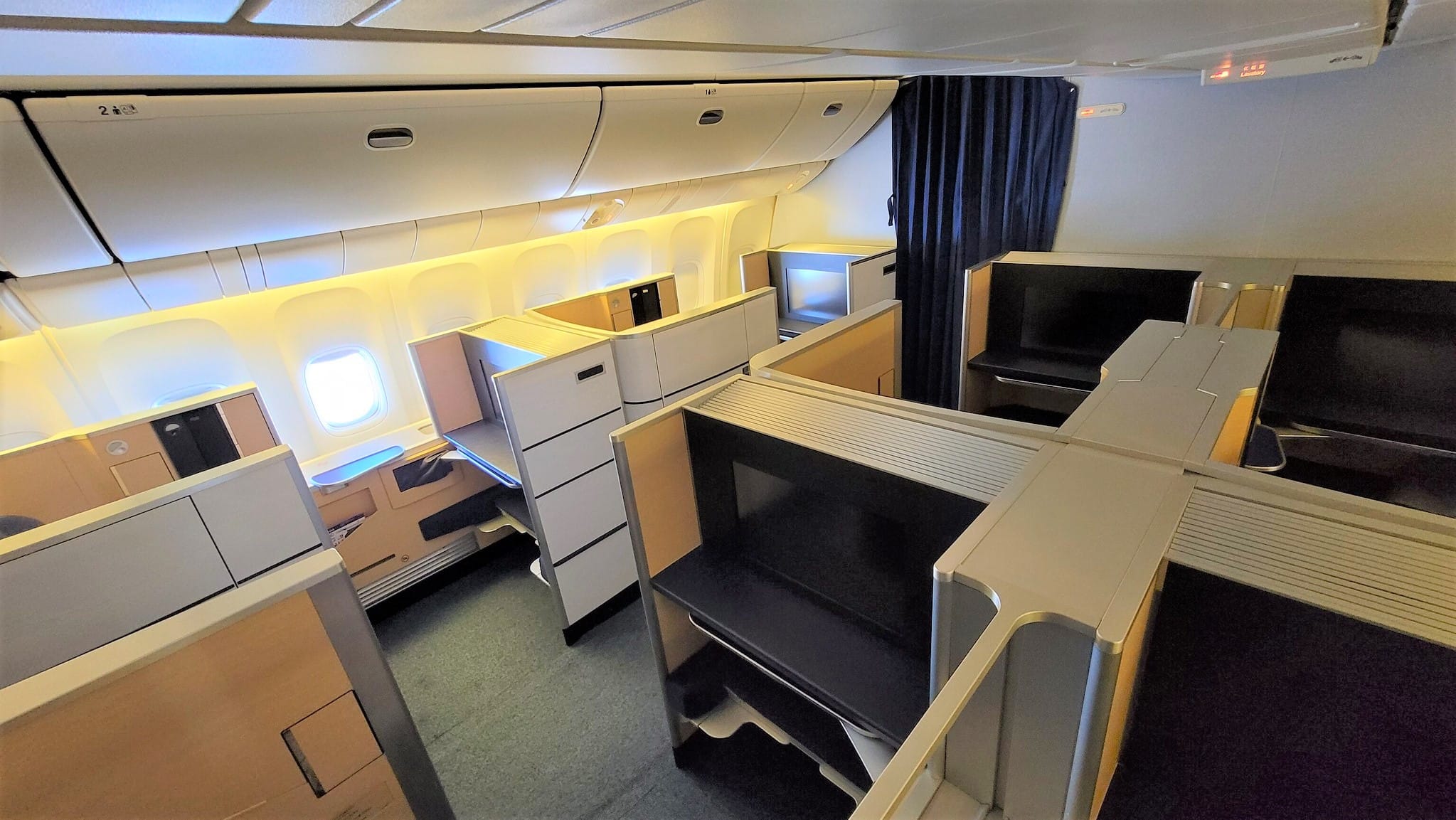an airplane with a desk and computer