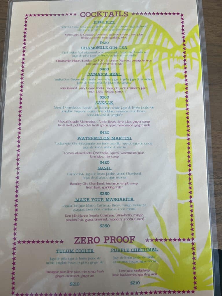a menu with text and leaves