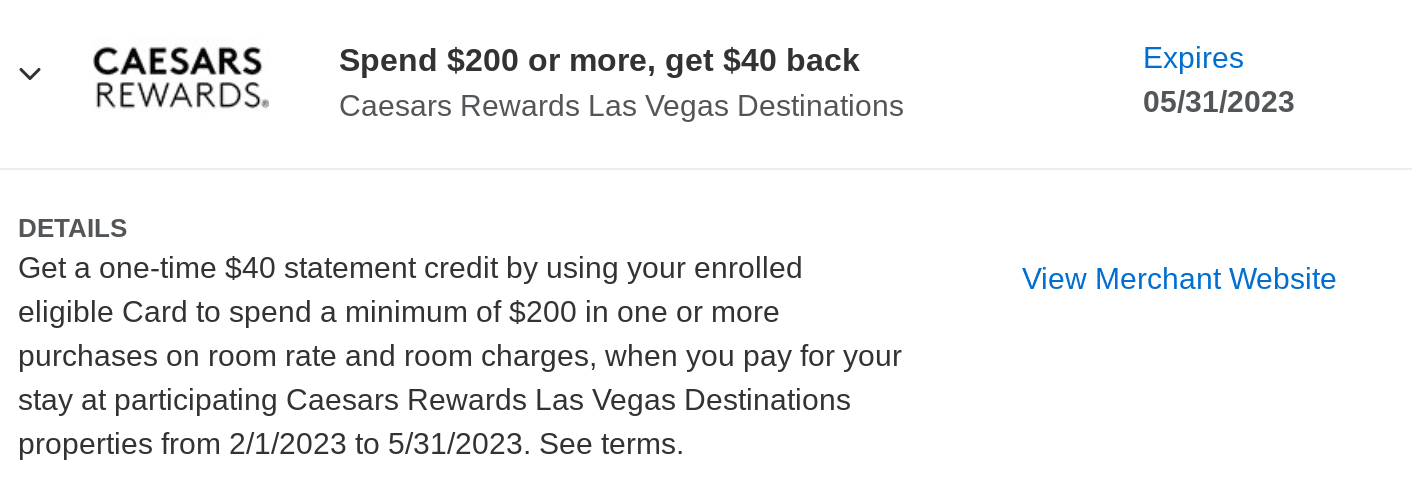 [Amex Offer] Get $40 Back at Caesars Resorts in Las Vegas