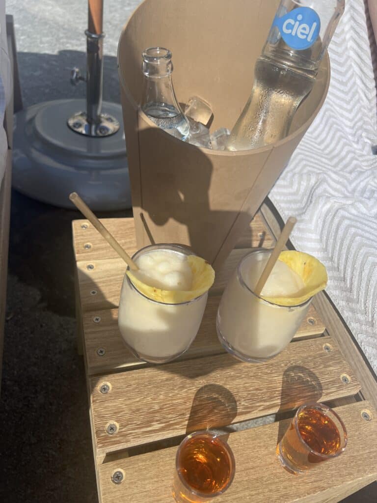 a group of drinks on a table