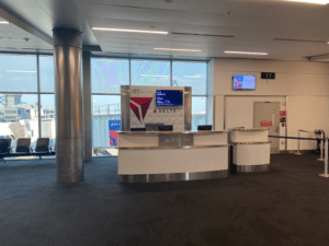 a reception desk in a building