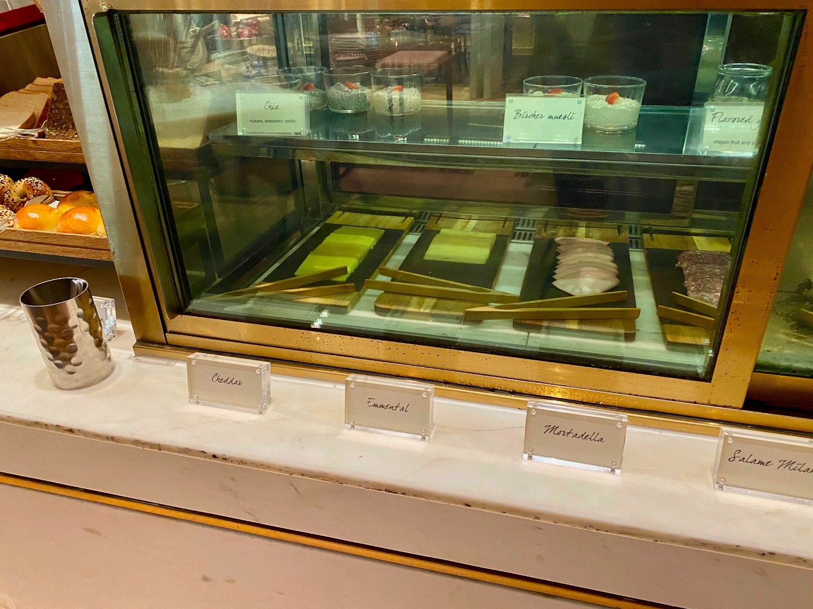 a display case with food in it