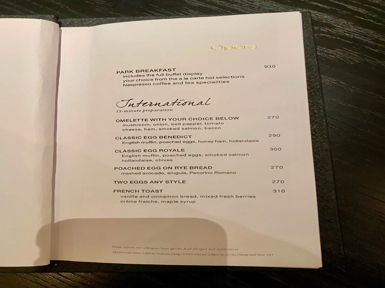 a menu on a table