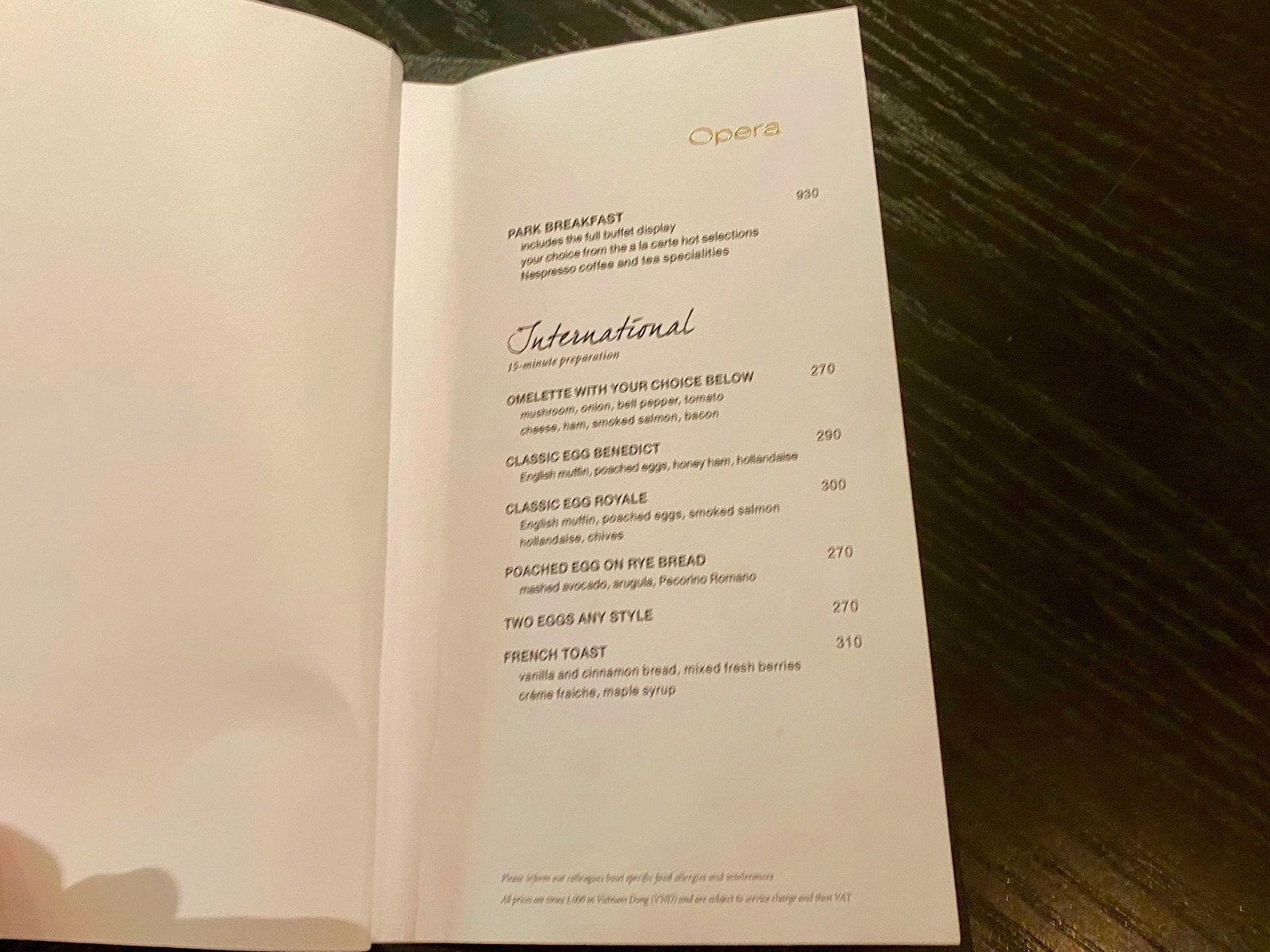 a menu on a table