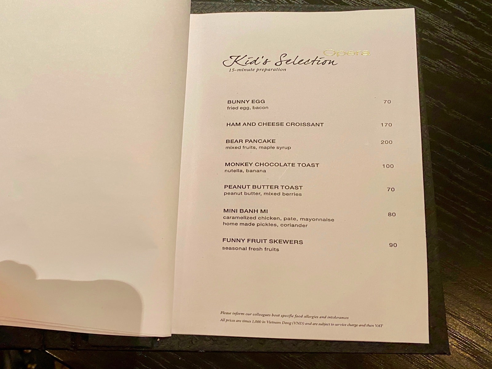 a menu open on a table