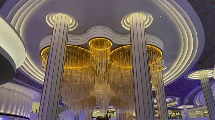 a large chandelier in a large room