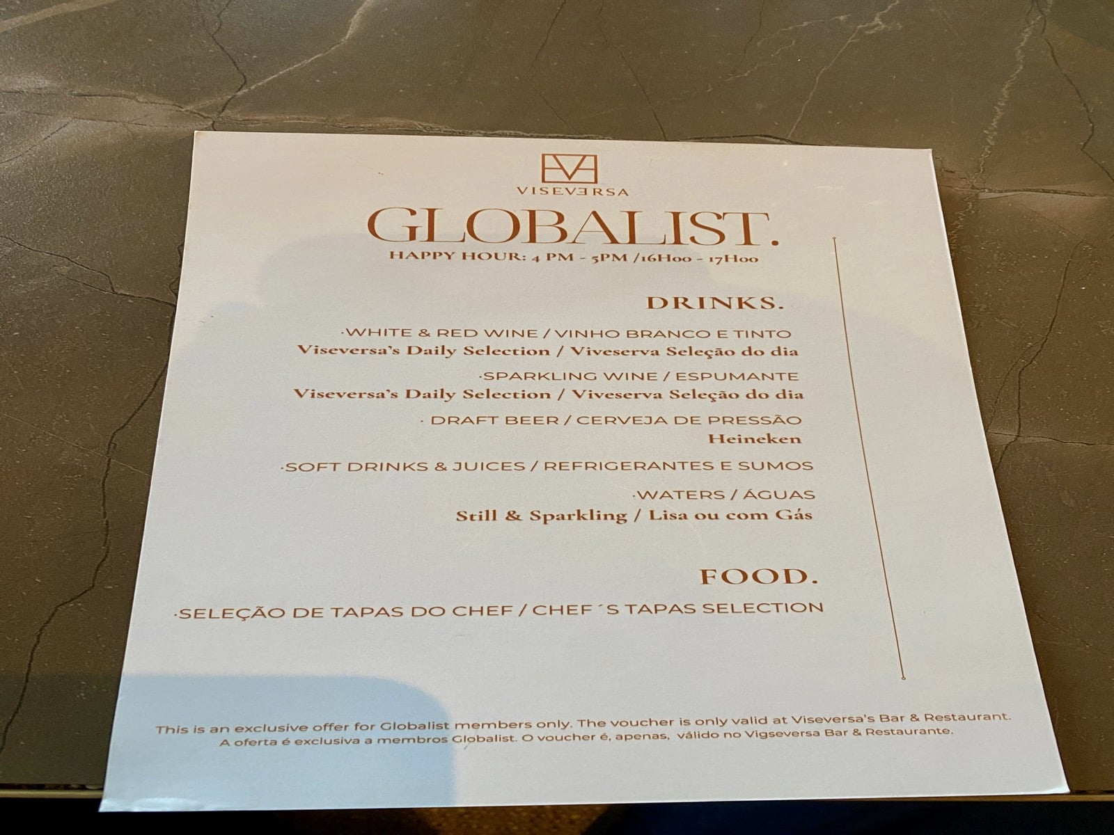 a menu on a table