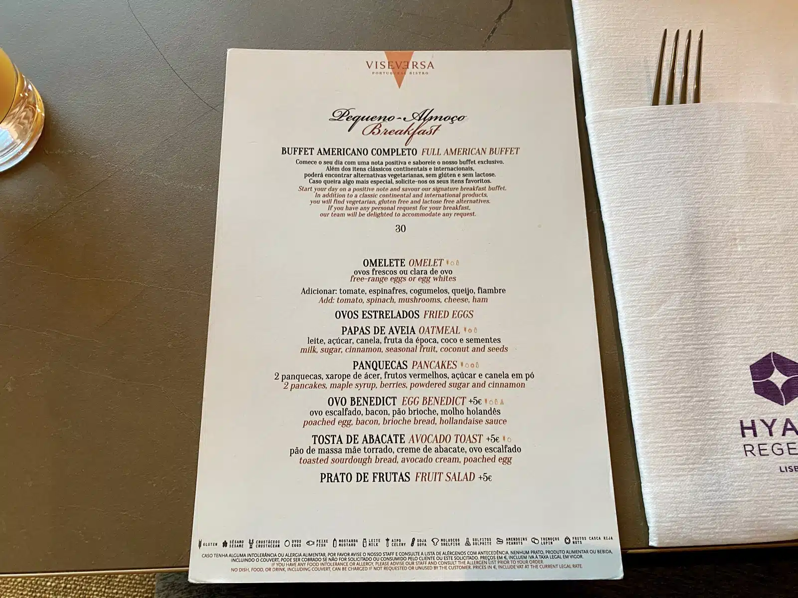 a menu on a table