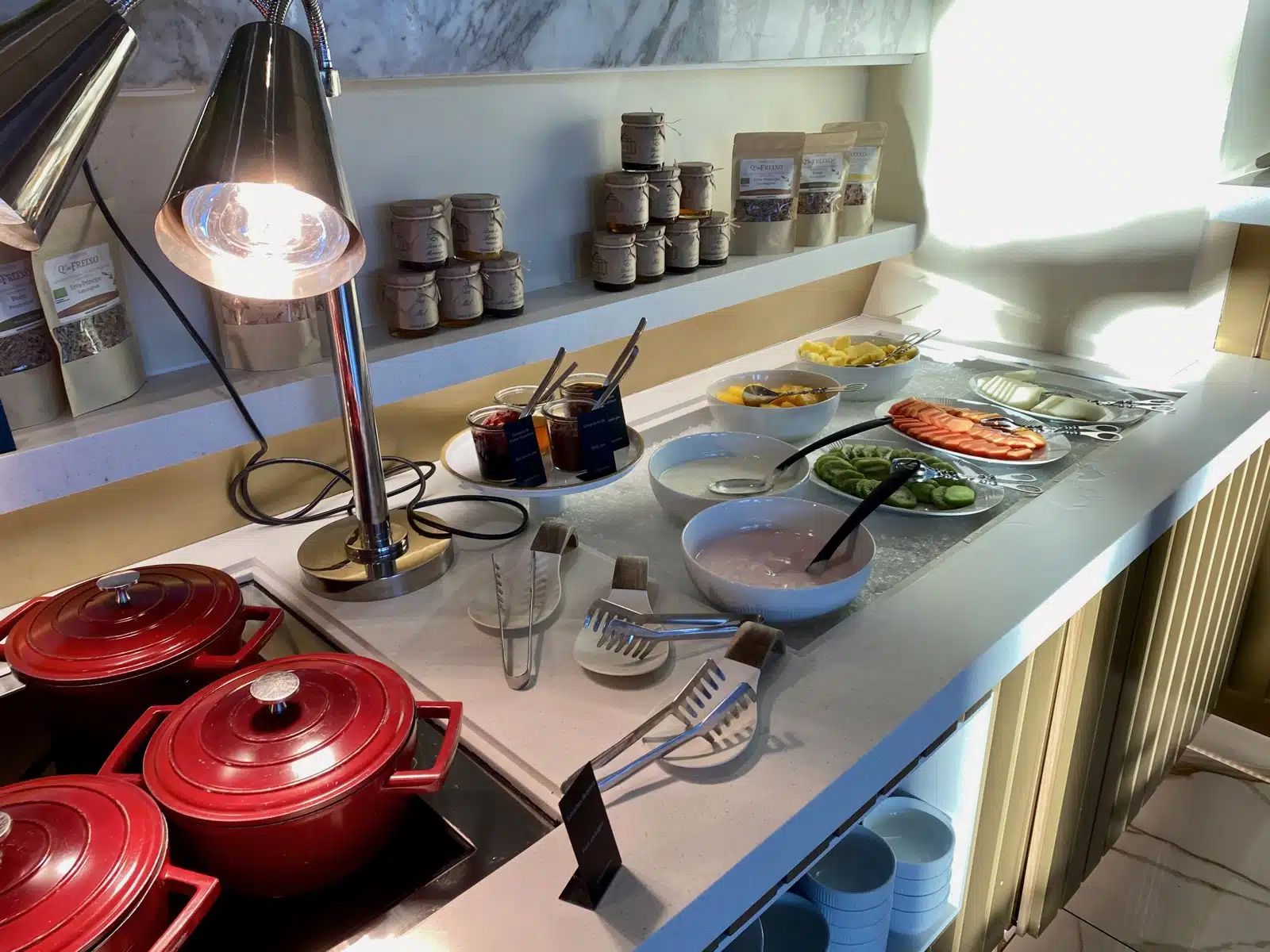 a kitchen counter with food on it