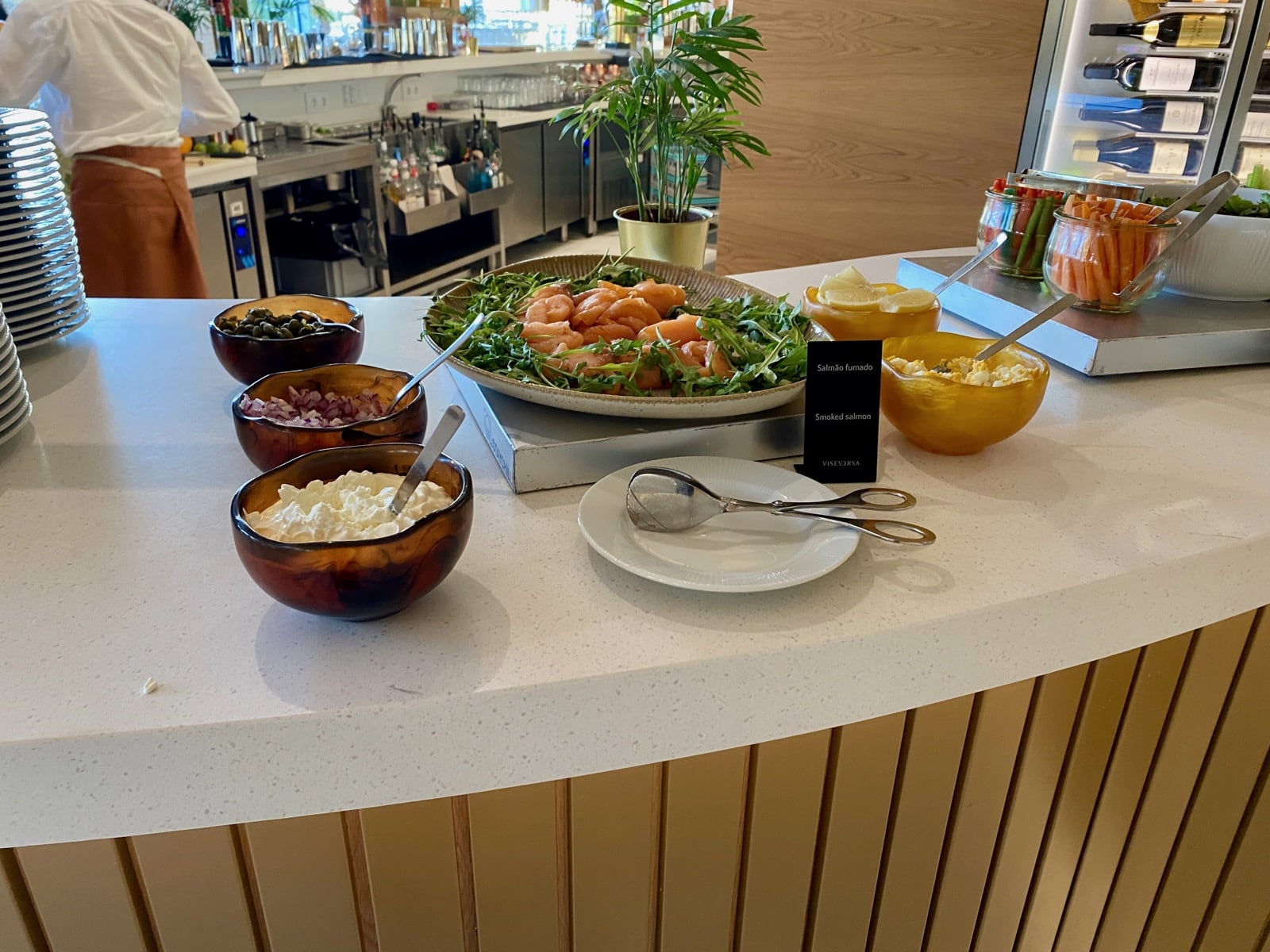 a buffet table with food on it