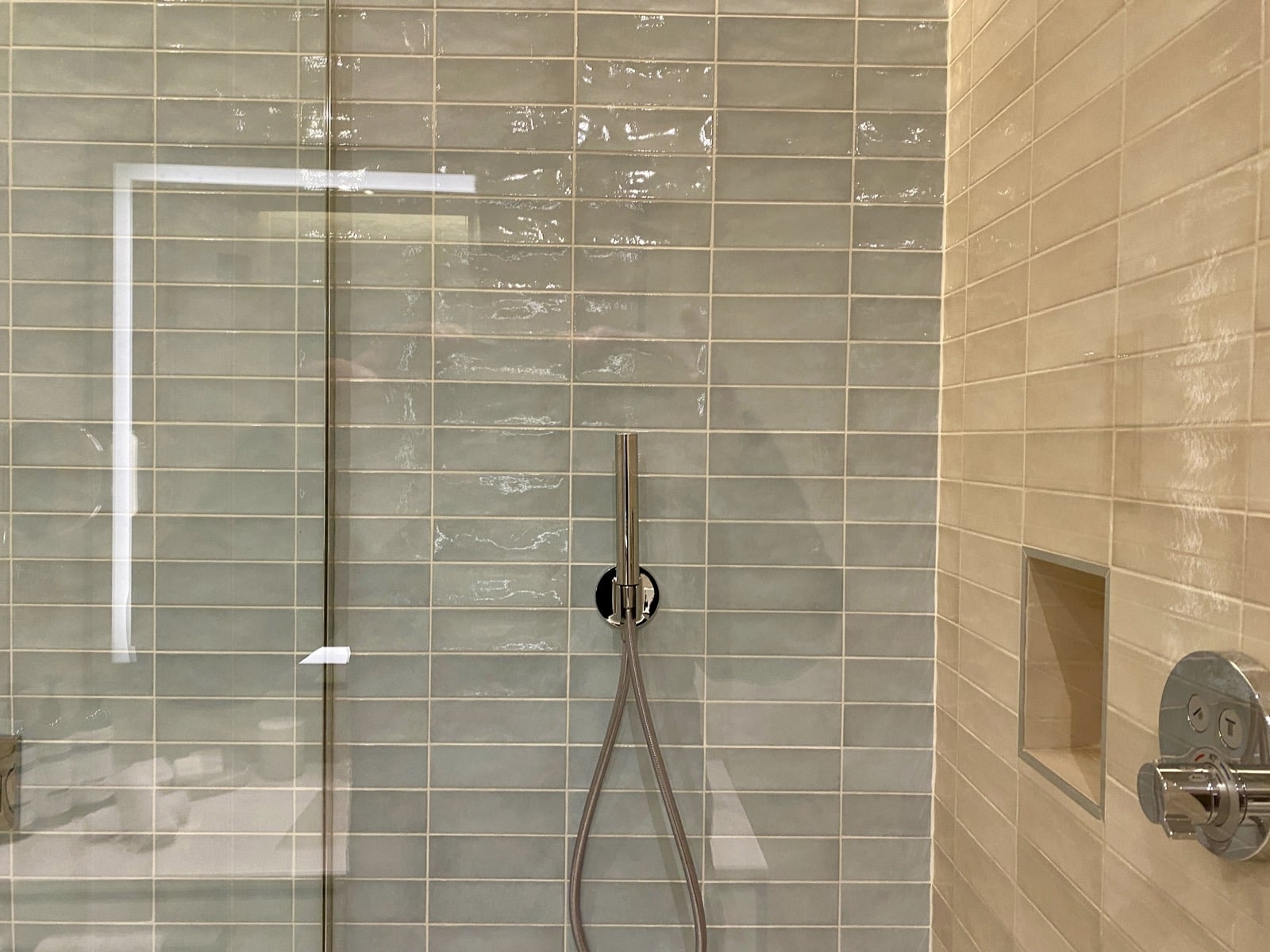 a shower with a hose