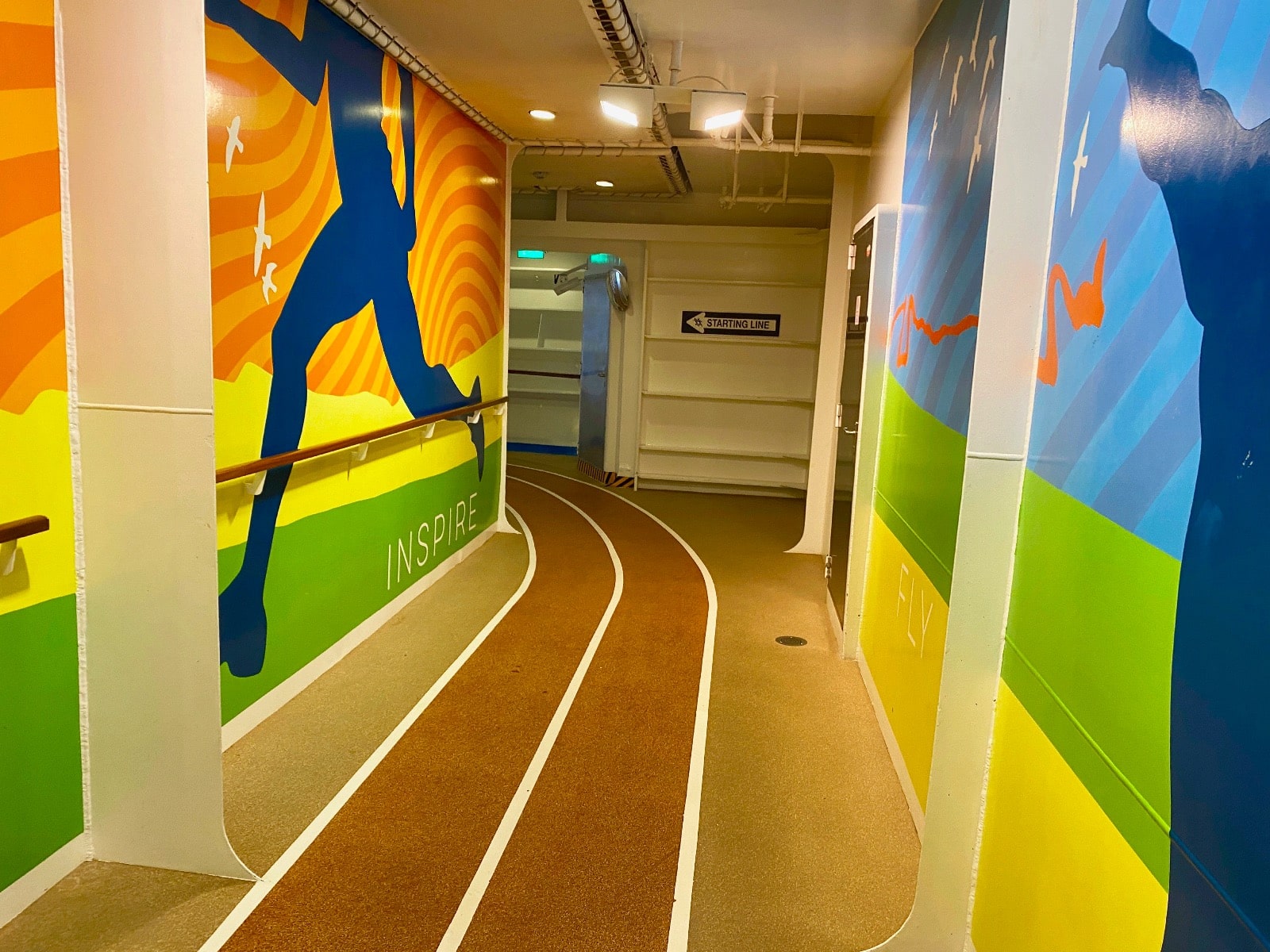 a hallway with a running track