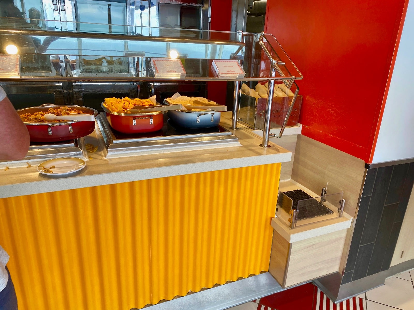 a buffet with food on the counter