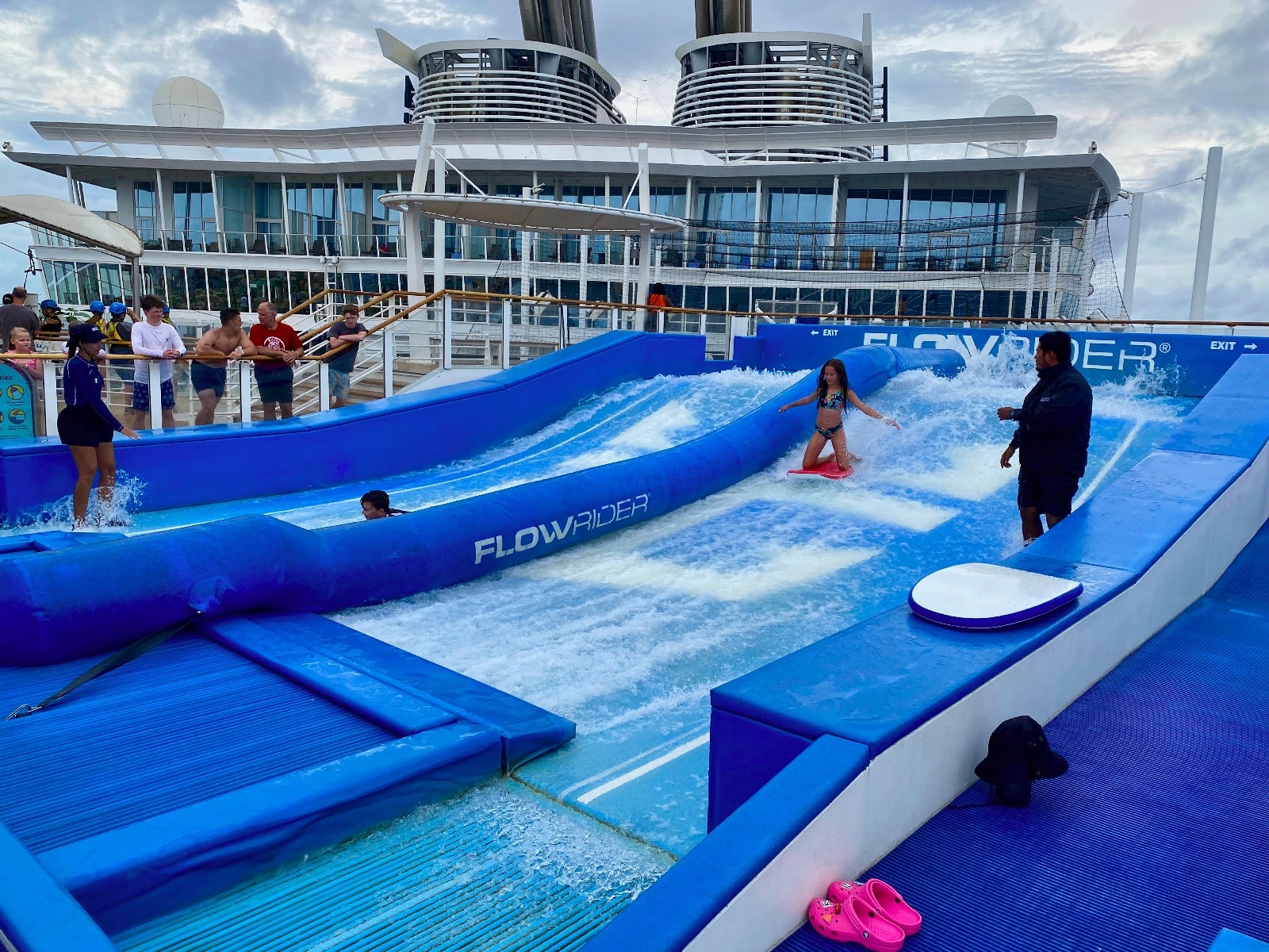 a woman on a water slide