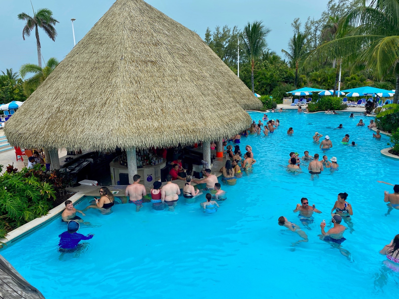 a group of people in a pool