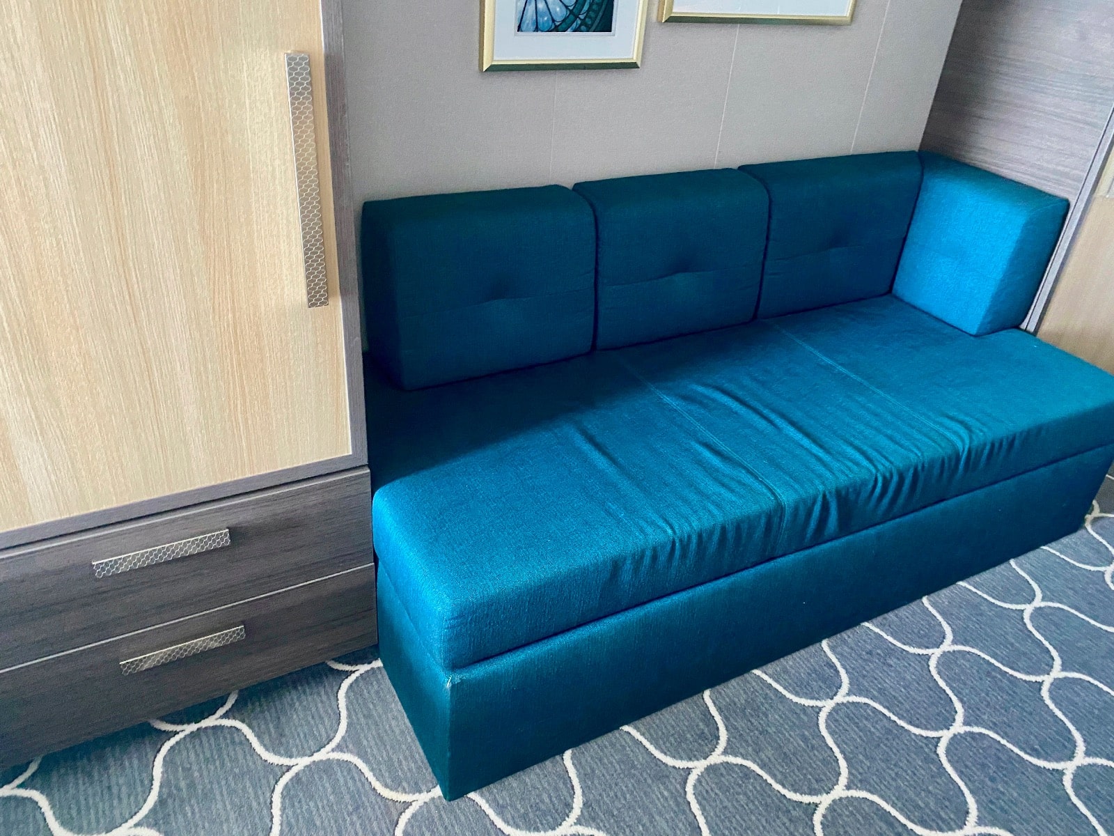 a blue couch in a room