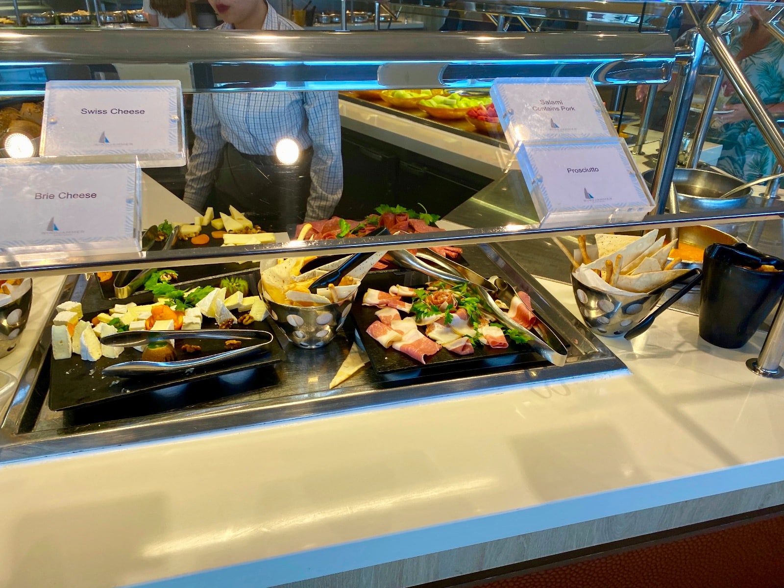 a buffet with food on the counter