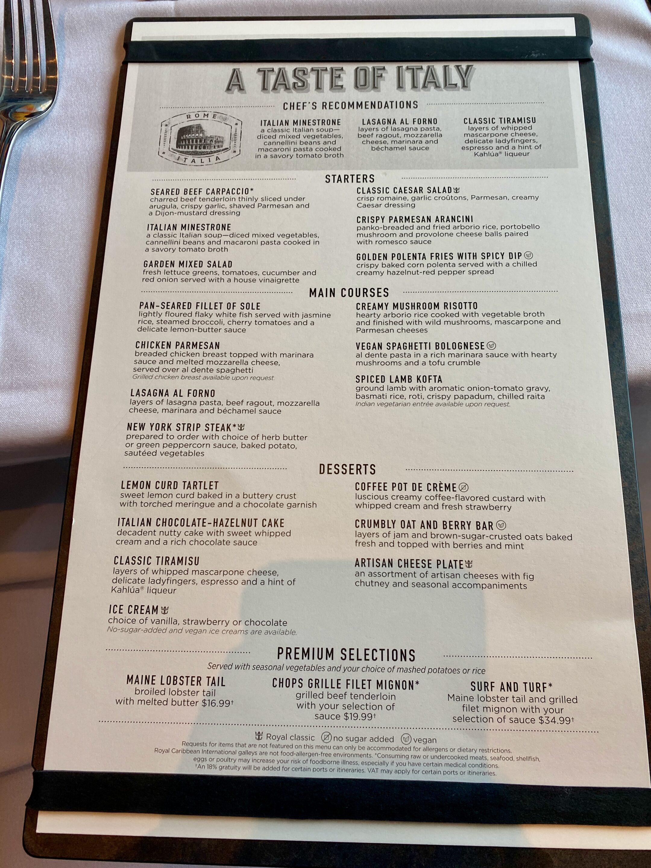 a menu on a table