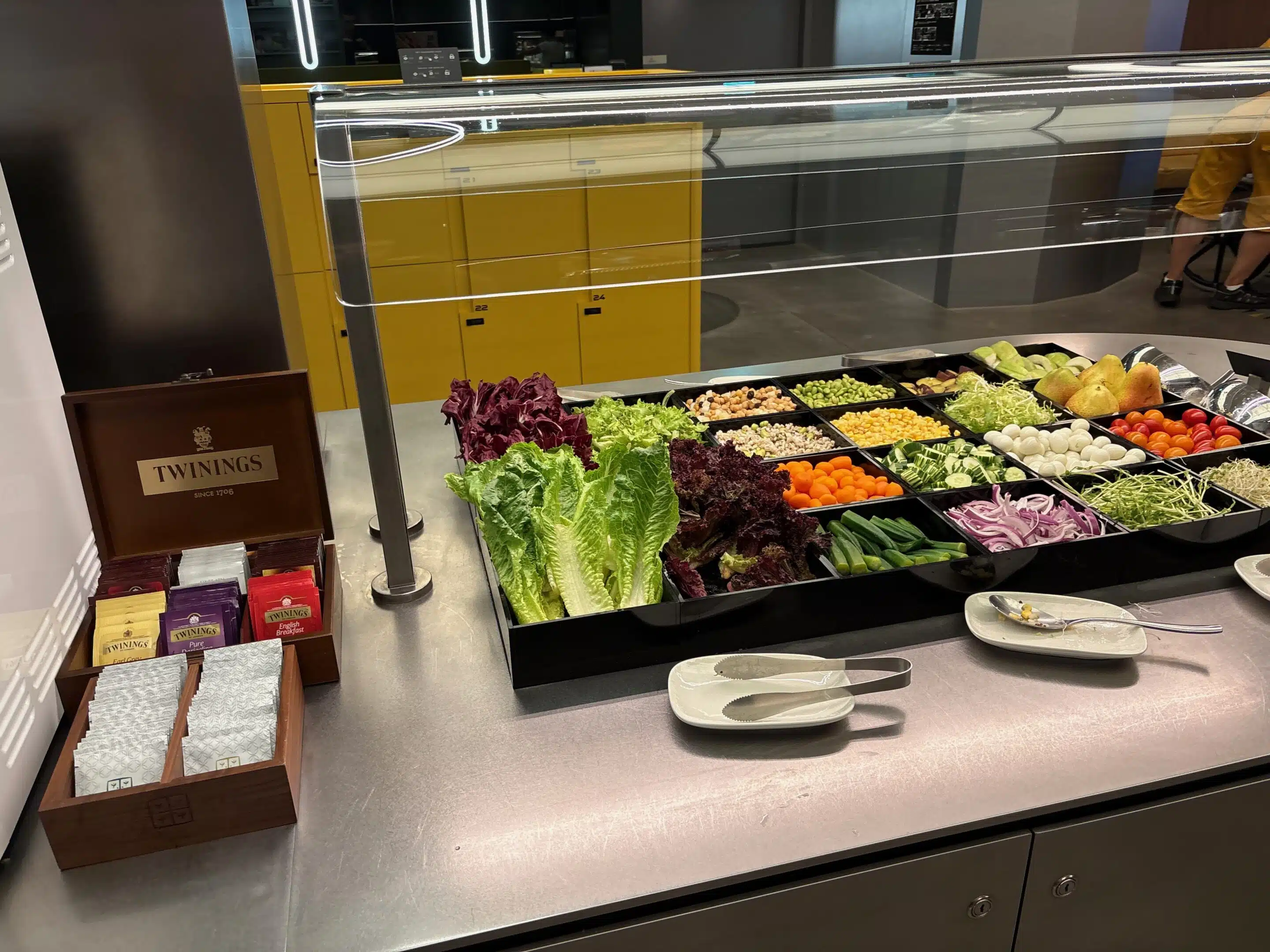 a display of vegetables in a counter