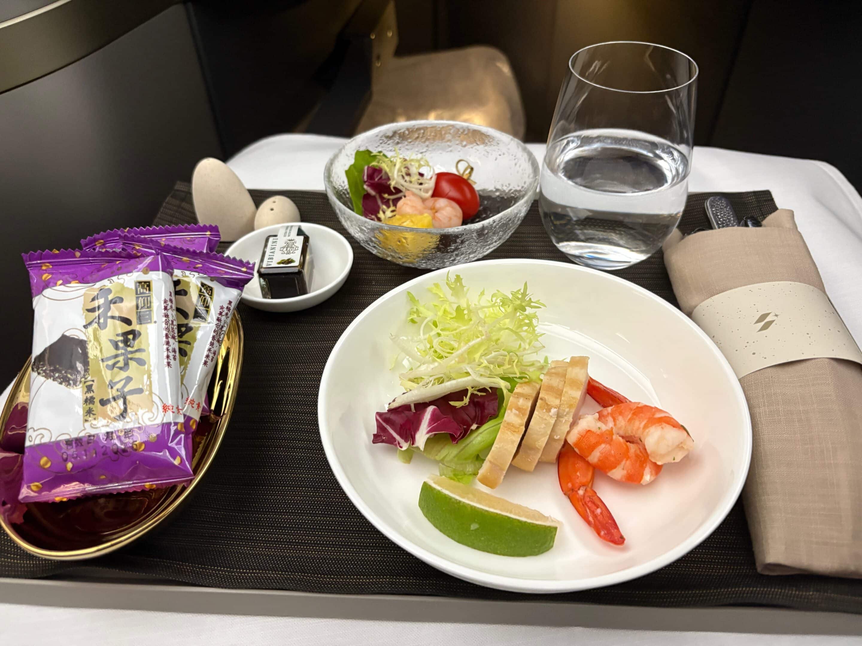 a plate of food on a tray
