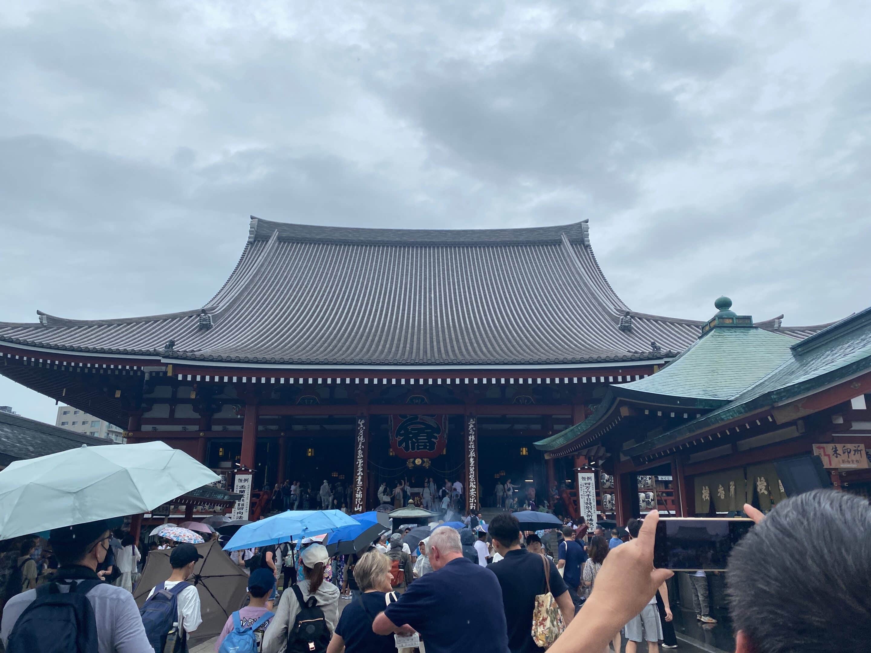 a group of people walking in front of a building